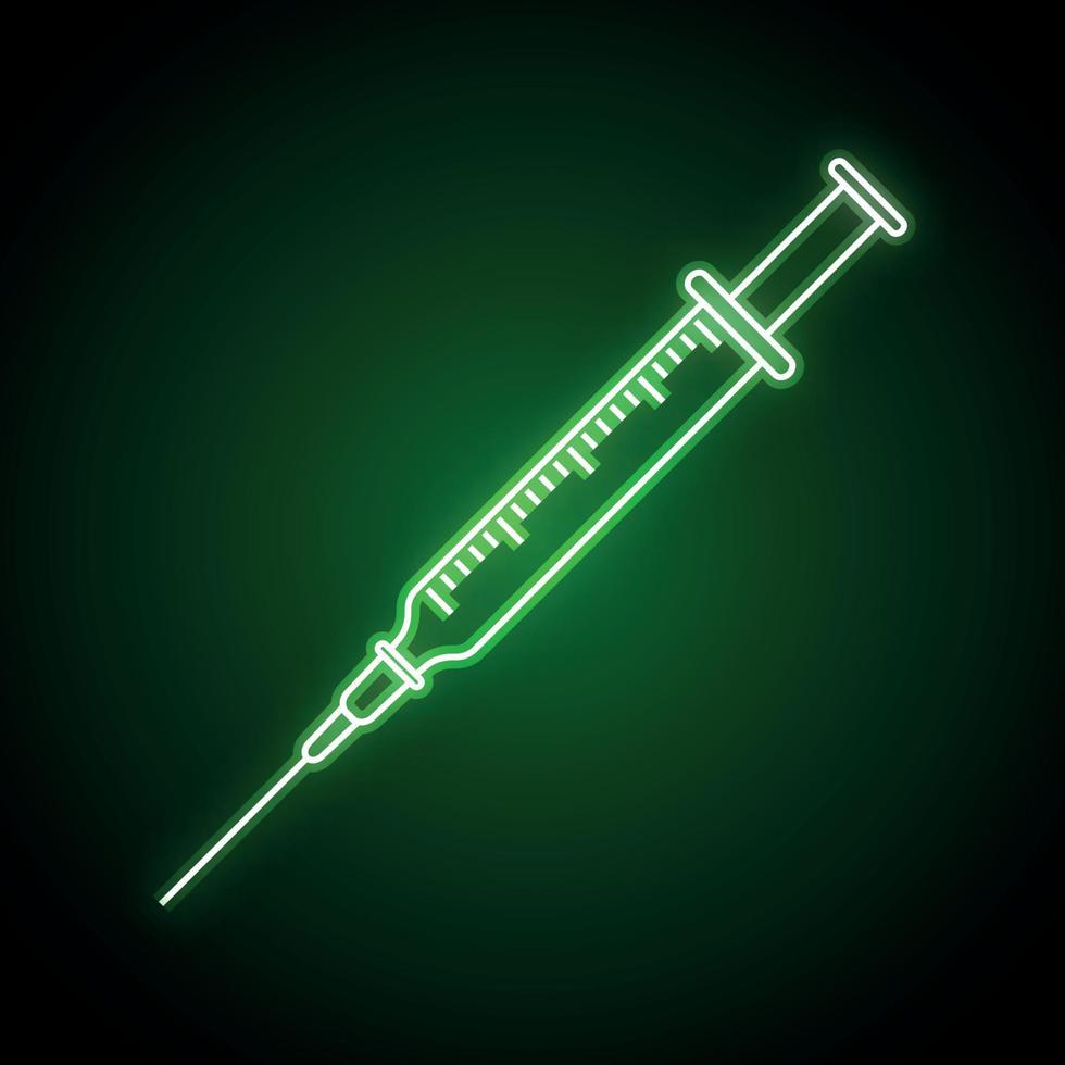 injectiespuit met naald, vaccin injectie neon icoon voor uw ontwerp vector