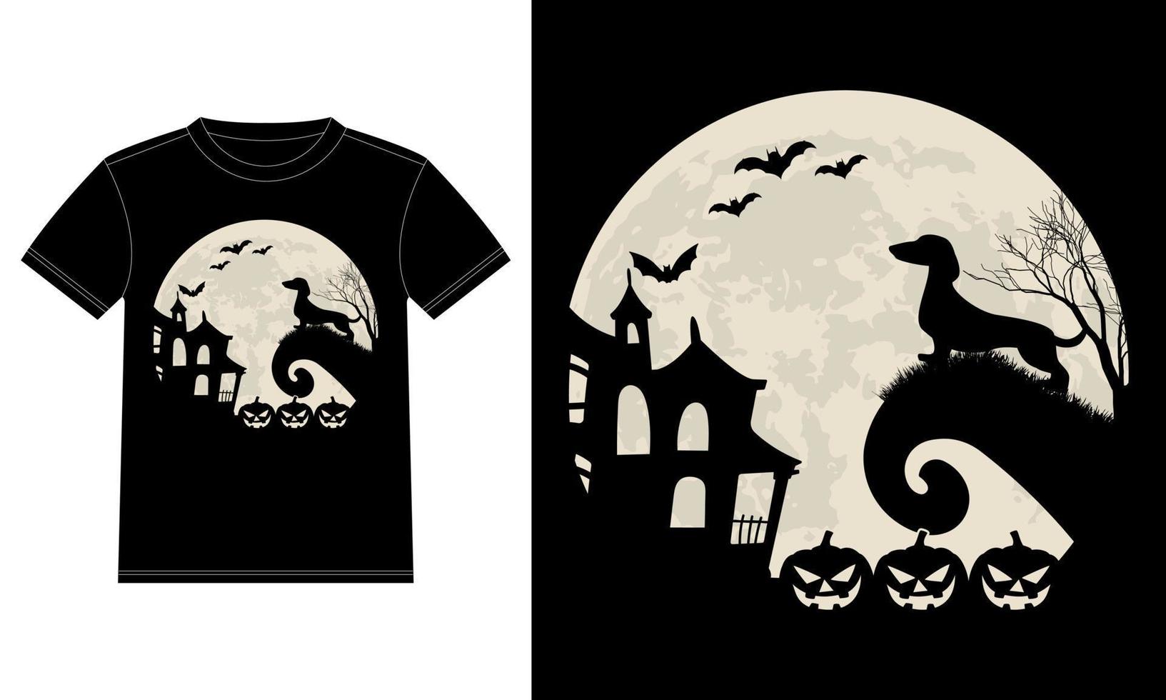 teckel is maan pompoen grappig halloween t-shirt vector