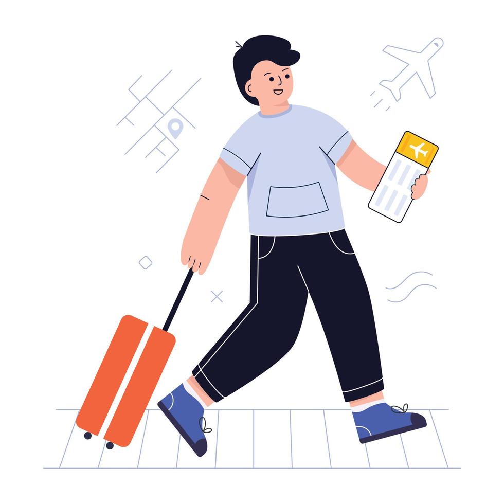 Mens Aan een vakantie vlak vector illustratie