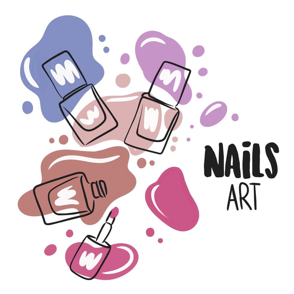 nagels kunst, handgeschreven citaat, nagel poetsmiddelen, verf vlekken, modieus manicure vector