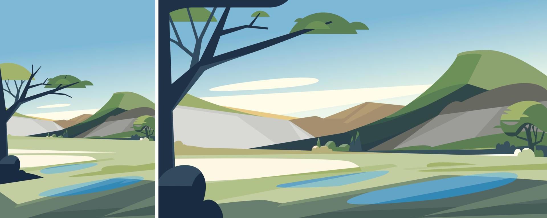 voorjaar landschap met bergen. natuurlijk landschap in verschillend formaten. vector