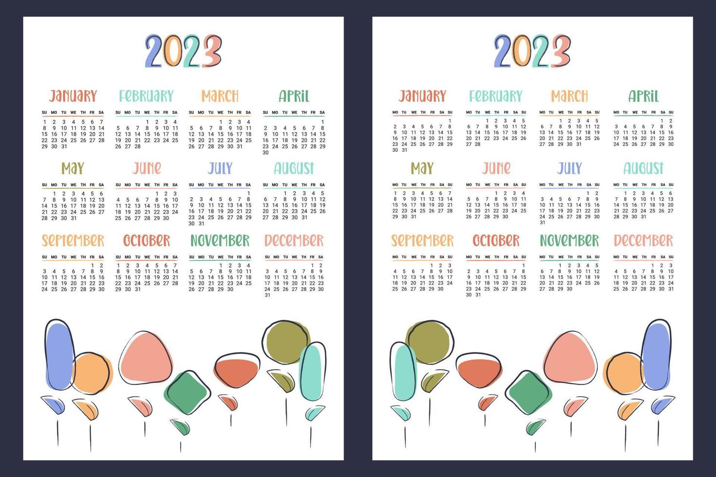 muur kalender plein 2023. bloemen organisator sjabloon. modern maandelijks ontwerper met abstract bloemen, planten. vector vlak illustratie voor afdrukken