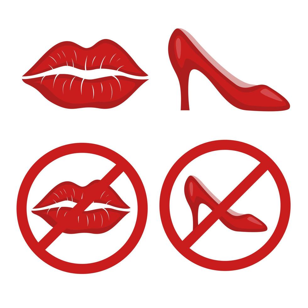 hoog hiel- en lippen, Nee prostitueren symbool verzameling reeks illustratie vector