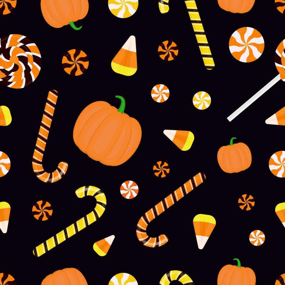 halloween snoepgoed en pompoenen naadloos patroon vector