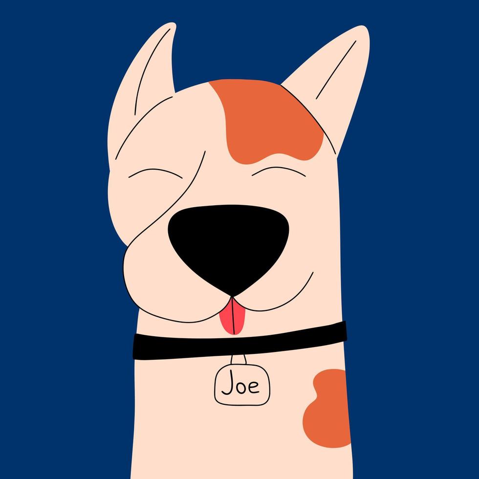 portret met een positief hond. ansichtkaart met schattig dier karakter. vector illustratie in vlak stijl