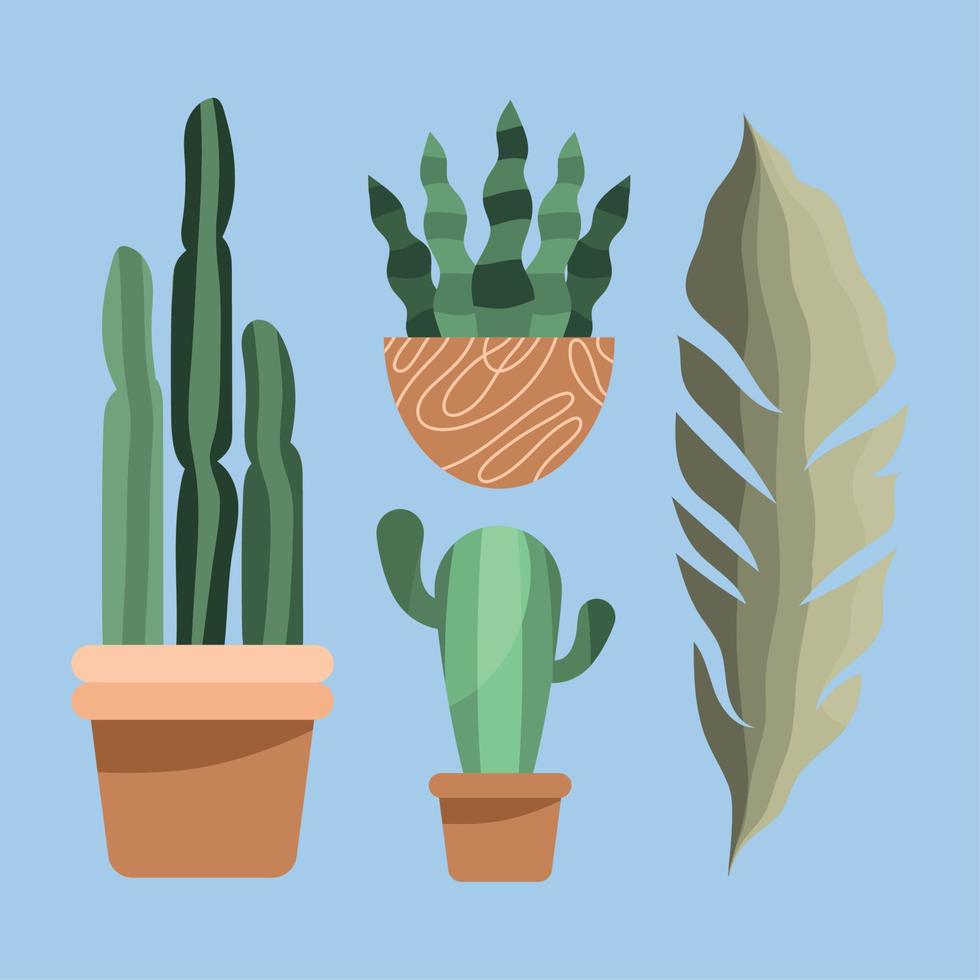 drie kamerplanten en blad vector