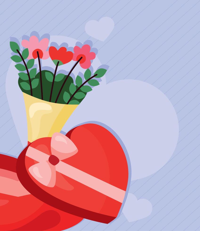 valentijnsdag hart geschenk en bloemen vector