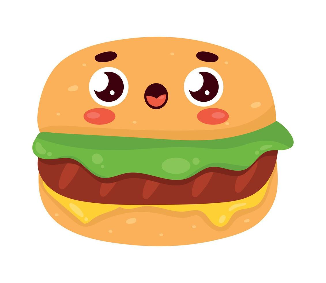 Hamburger kawaii voedsel vector