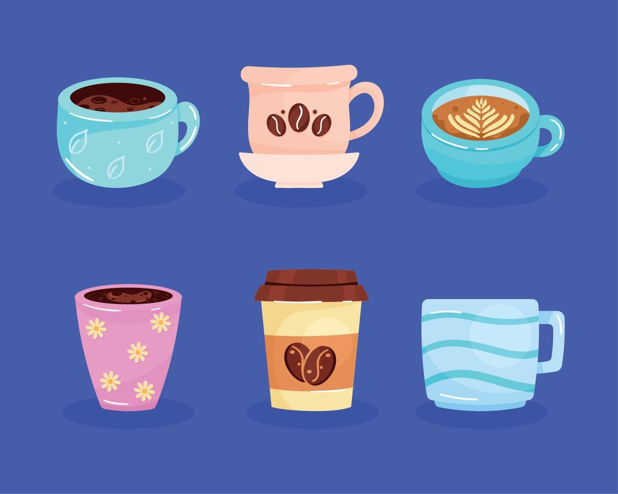 zes pictogrammen voor koffiedranken vector