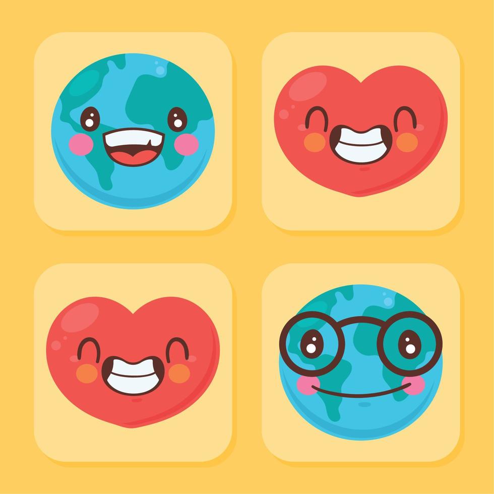 vier gelukkig emoticones vector