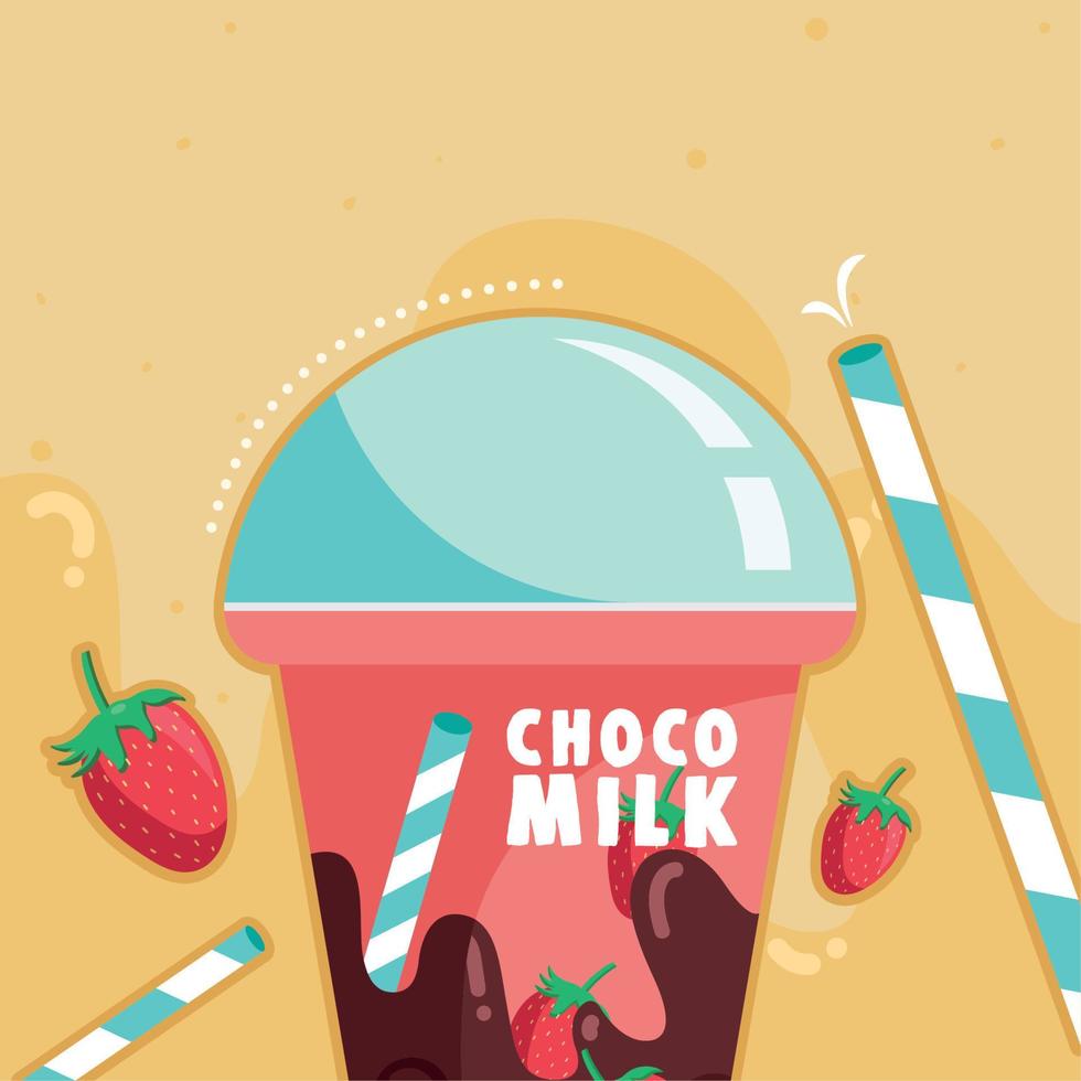 Choco melk met aardbeien vector