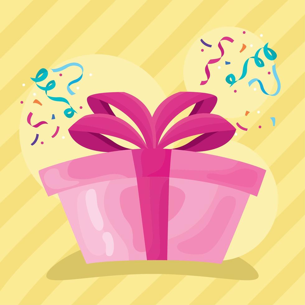 roze geschenk en confetti vector