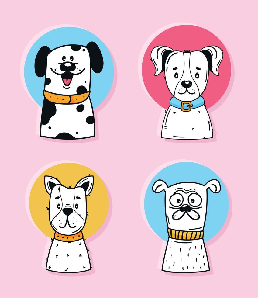 vier honden in roze achtergrond vector