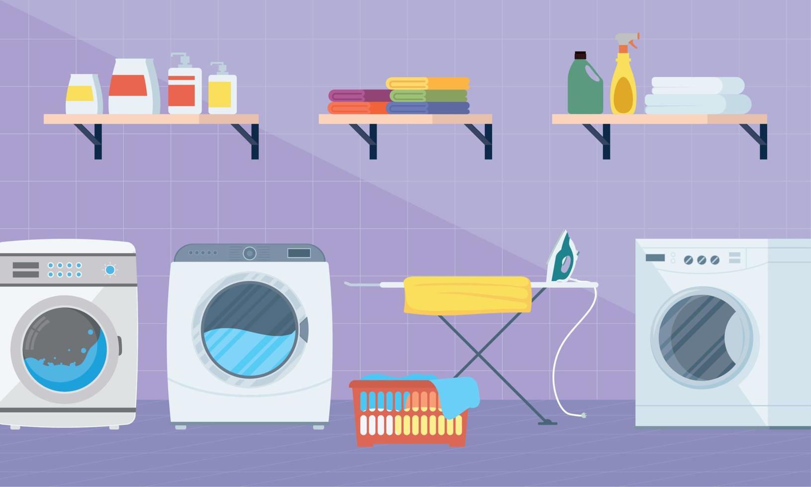 wasserij kamer met het wassen machines vector