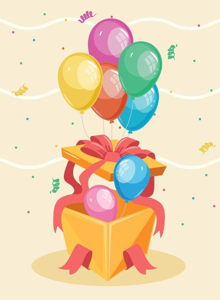 gelukkig verjaardag geschenk en ballonnen vector