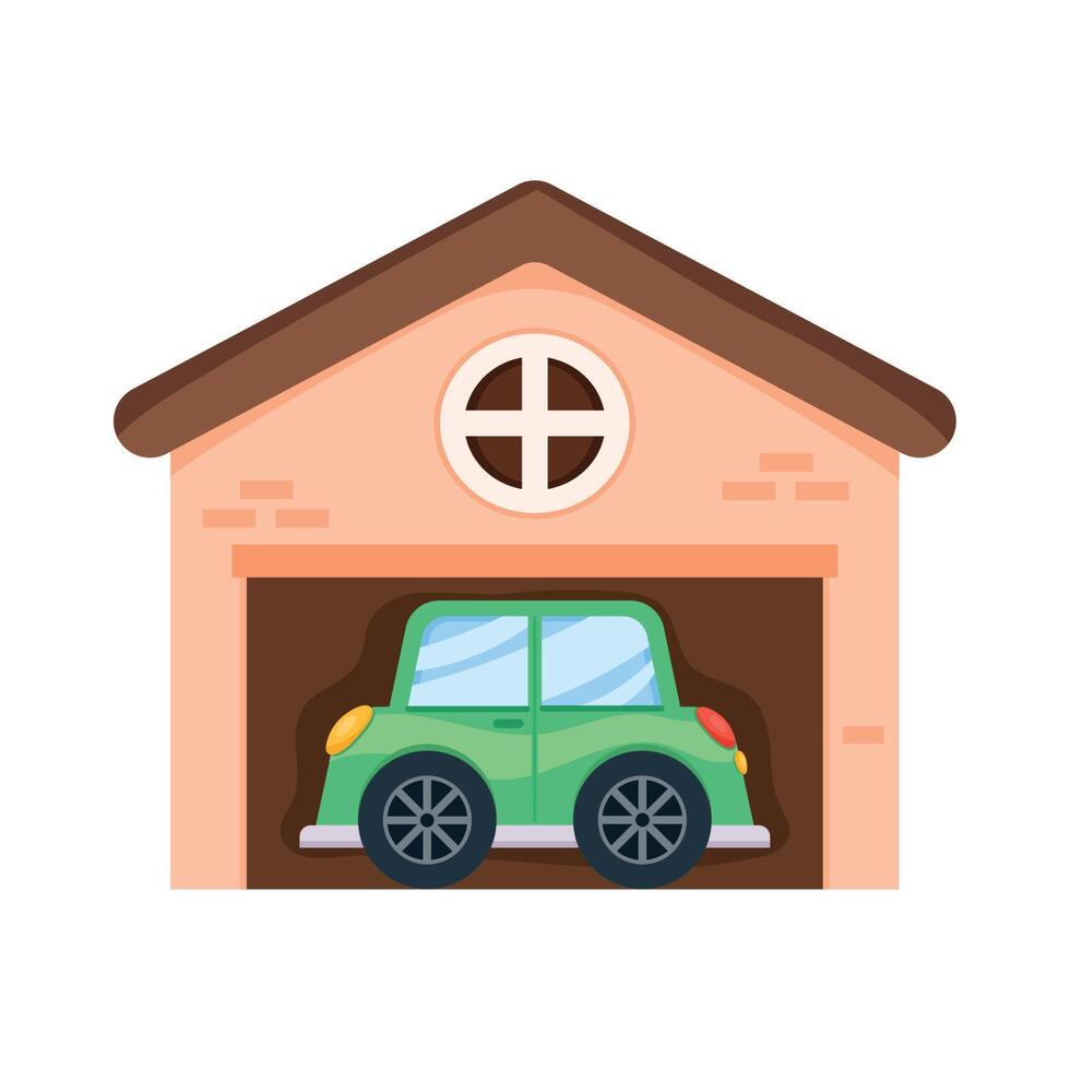 groen auto in garage vector