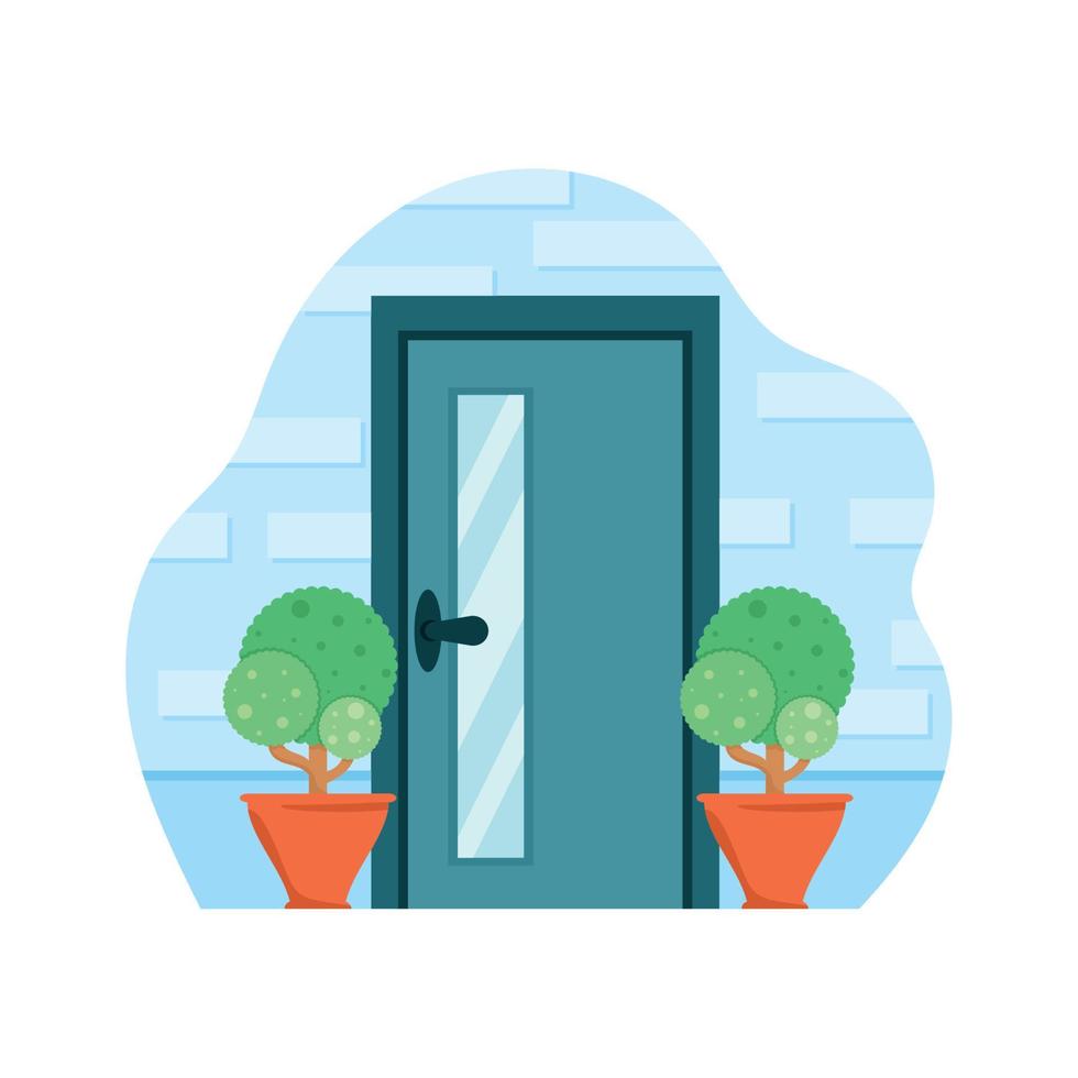 groen deur met kamerplant vector