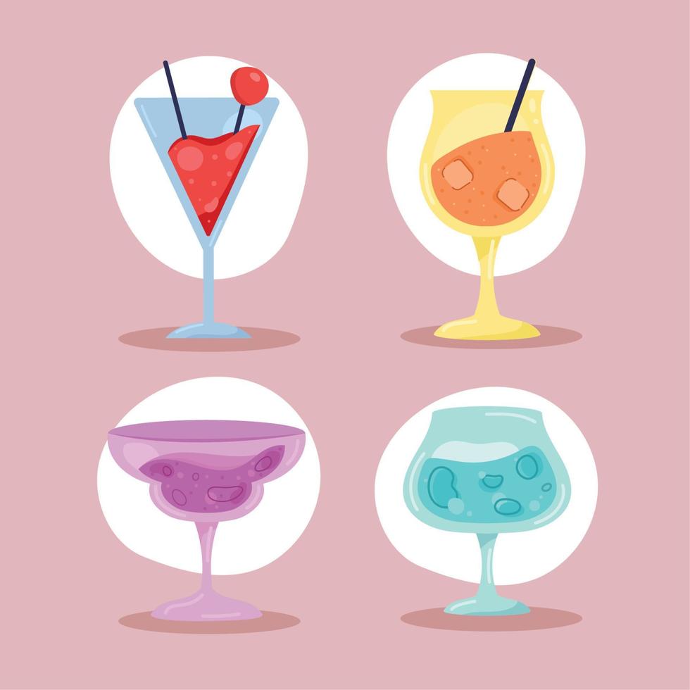 vier cocktails drankjes pictogrammen vector