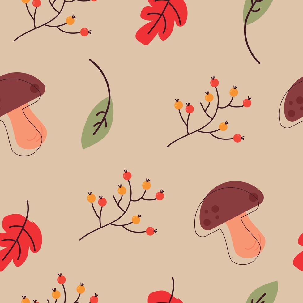 naadloos patroon met champignons en bladeren. herfst bladeren naadloos achtergrond . herfst bladeren naadloos patroon voor afdrukken, textiel, kleding stof. hand- getrokken devoratief bladeren achtergrond. vector