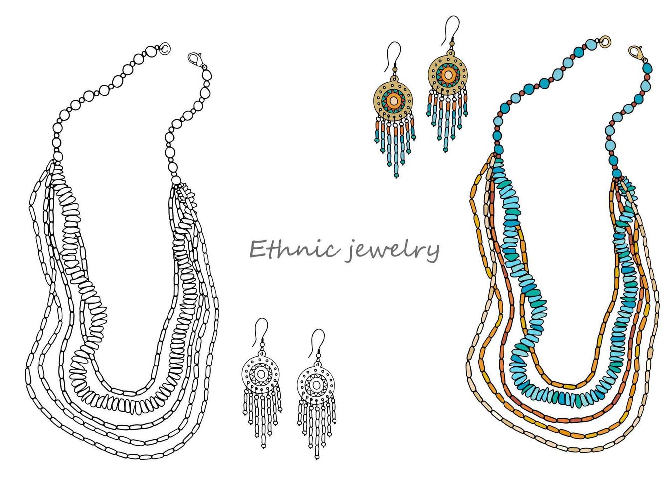 handgemaakt sieraden in etnisch stijl kralen in meerdere rijen en oorbellen vector