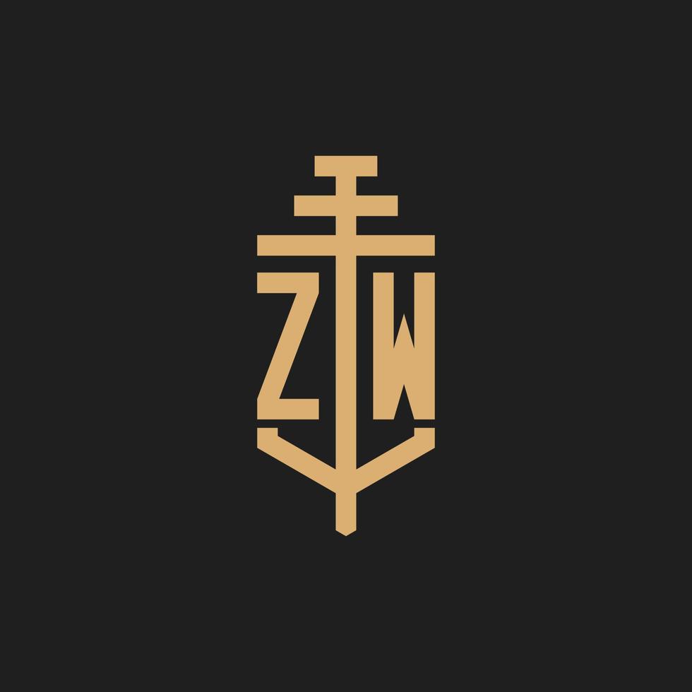 zw eerste logo monogram met pijler pictogram ontwerp vector