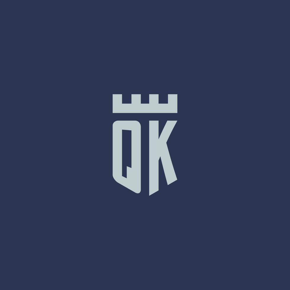 qk logo monogram met vesting kasteel en schild stijl ontwerp vector