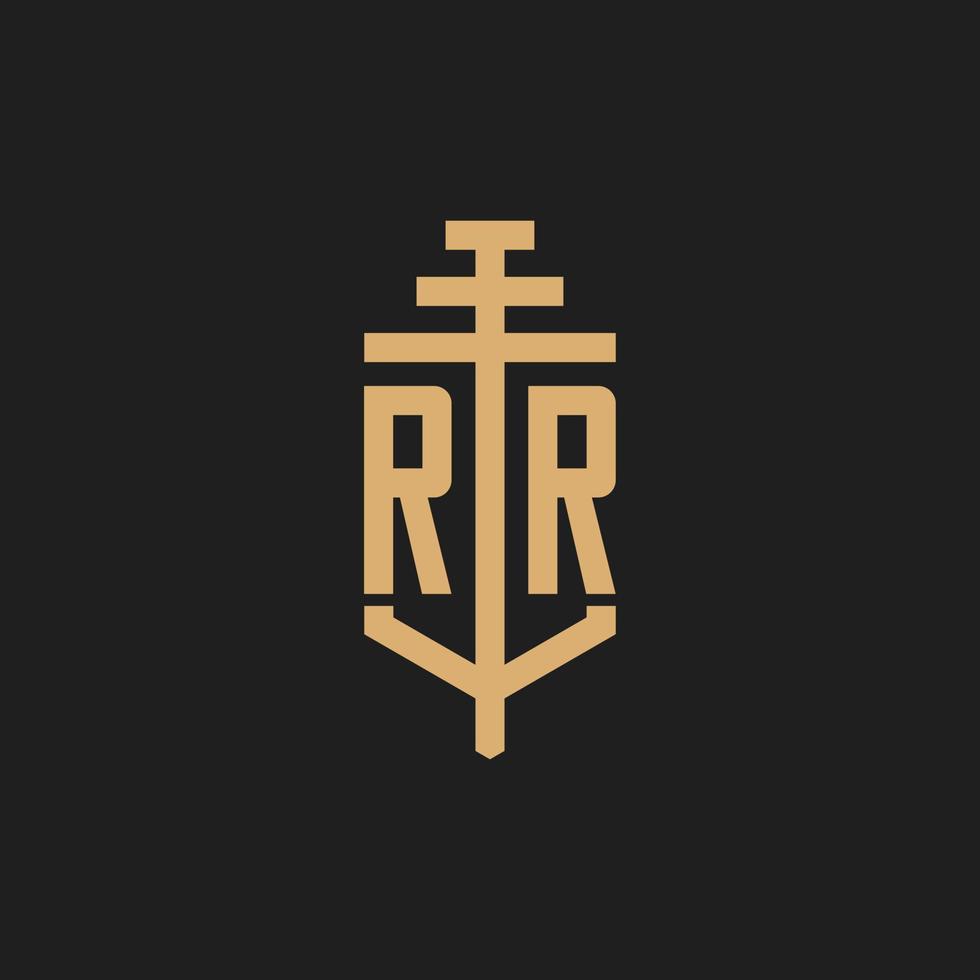 rr eerste logo monogram met pilaar pictogram ontwerp vector