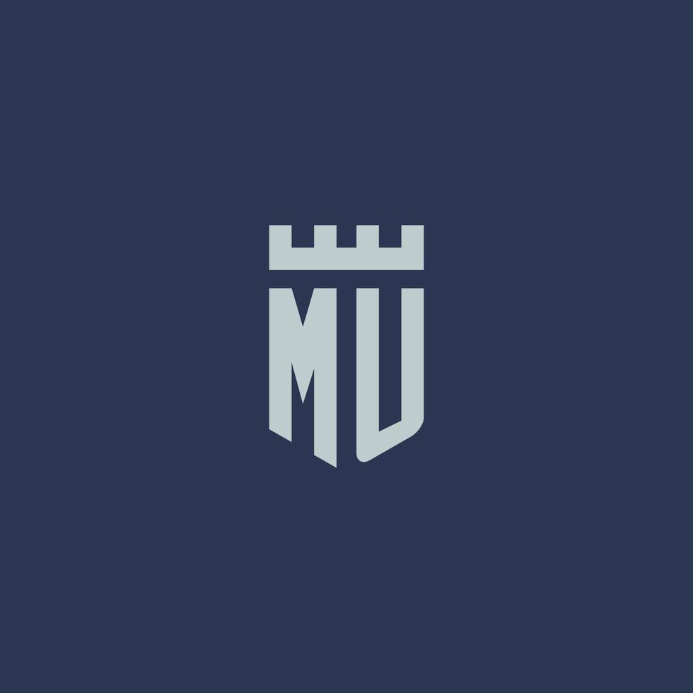 mu logo monogram met vesting kasteel en schild stijl ontwerp vector