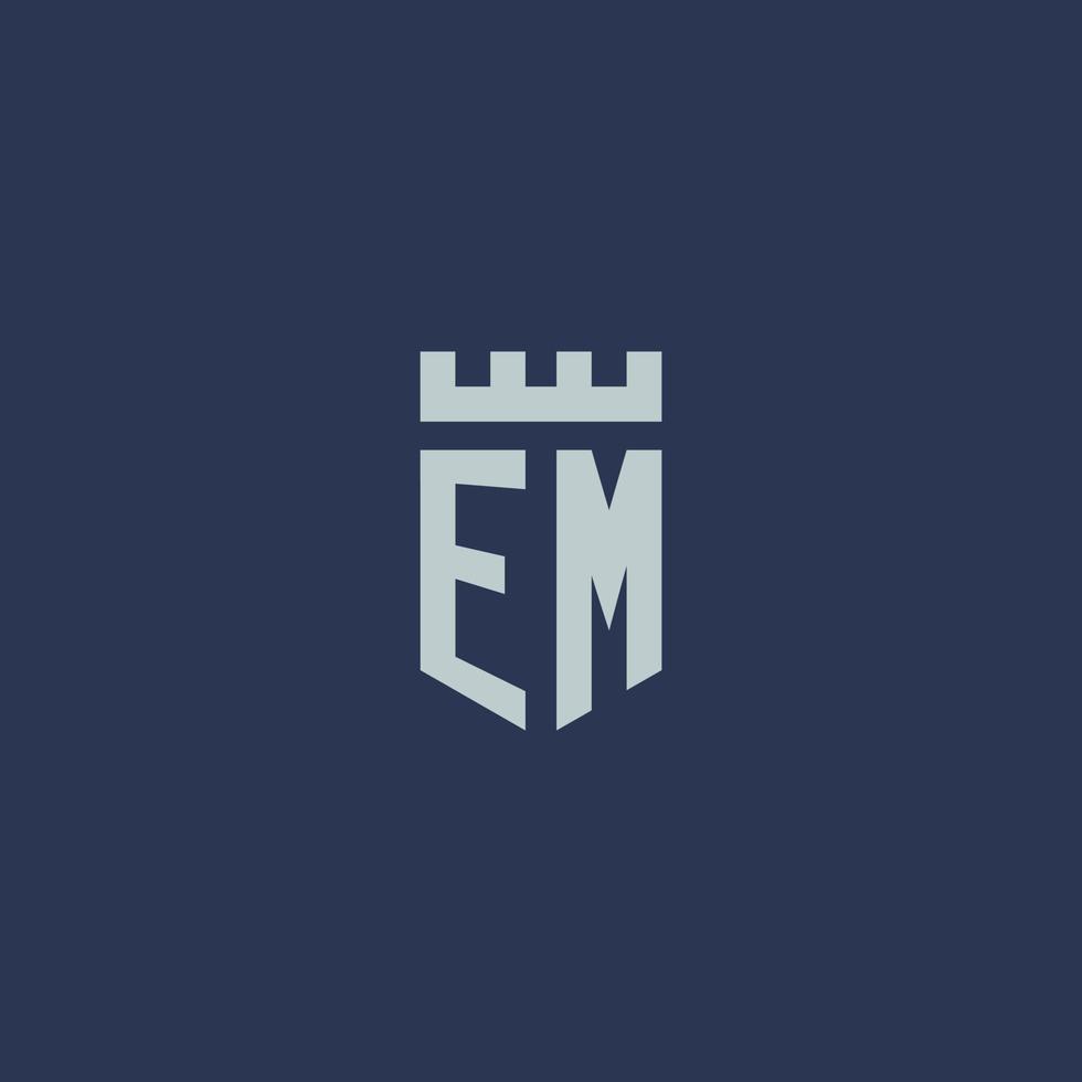 em logo monogram met vesting kasteel en schild stijl ontwerp vector