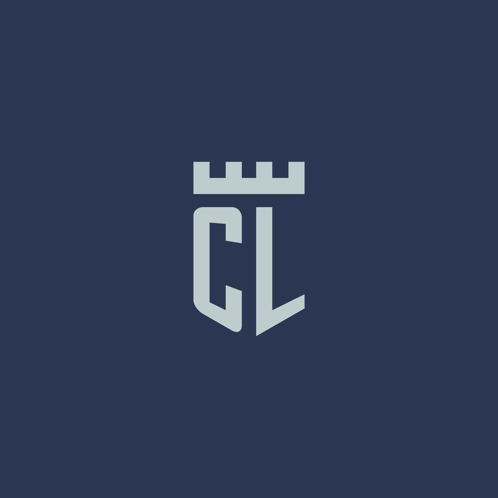 cl logo monogram met vesting kasteel en schild stijl ontwerp vector