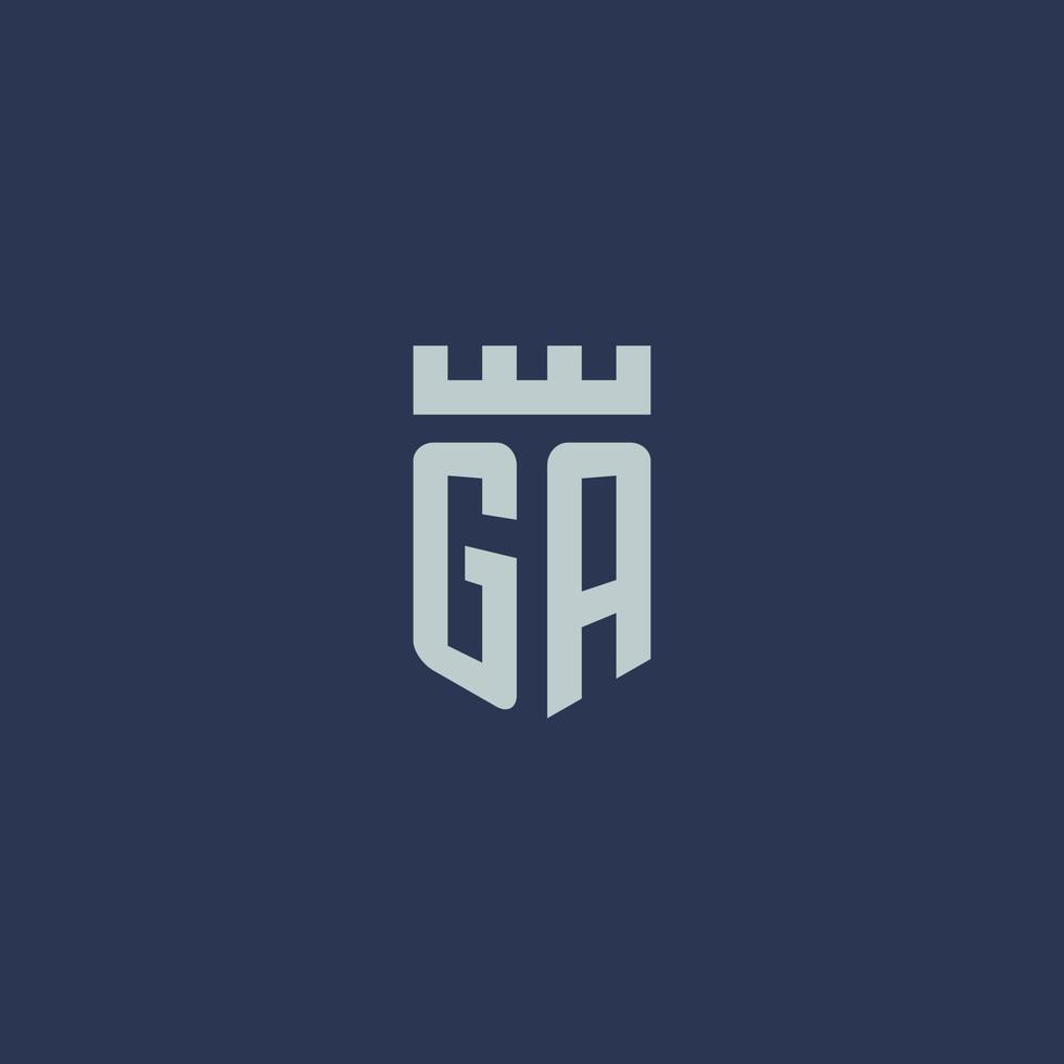 ga logo monogram met vesting kasteel en schild stijl ontwerp vector