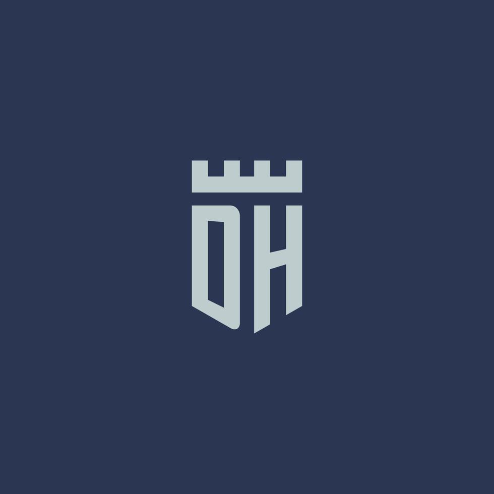 dh logo monogram met vesting kasteel en schild stijl ontwerp vector