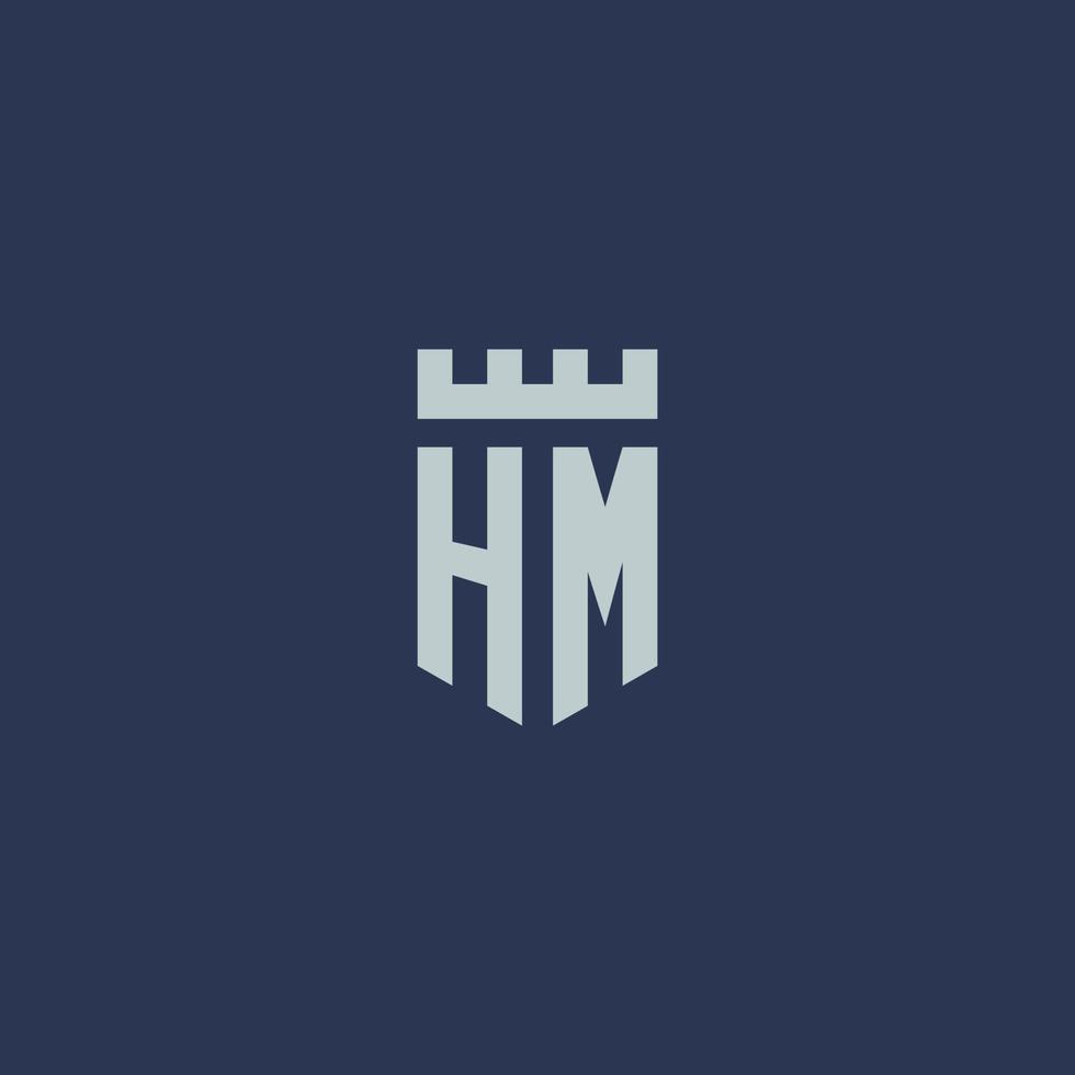 hm logo monogram met vesting kasteel en schild stijl ontwerp vector