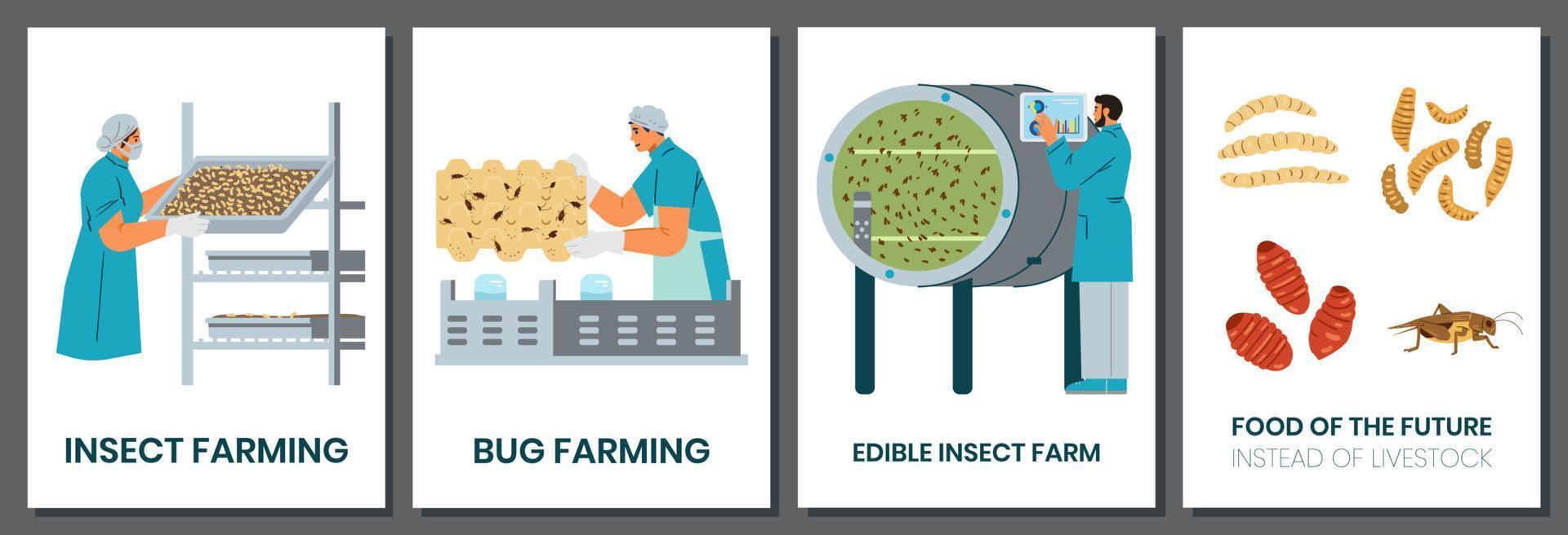 kever landbouw reeks van vector kaarten. insecten net zo alternatief voedsel voor de planeet.