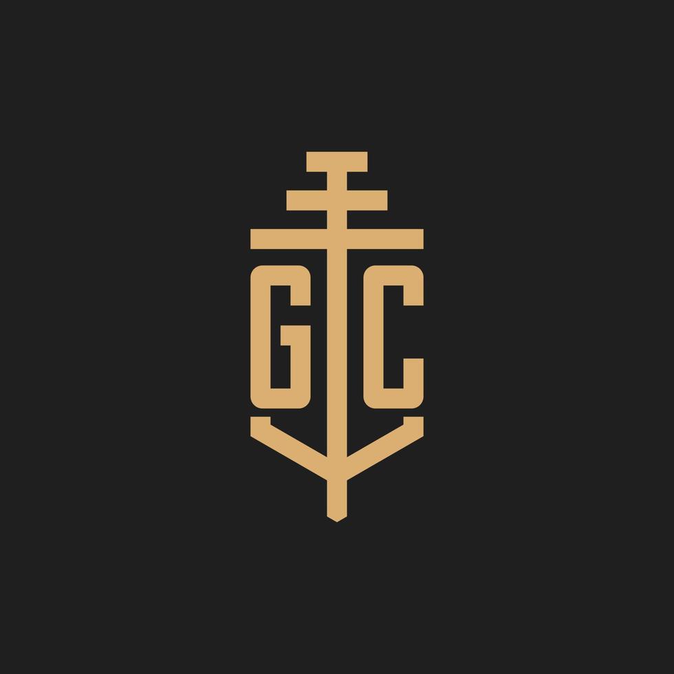 gc eerste logo monogram met pilaar pictogram ontwerp vector