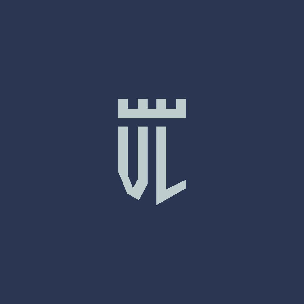 vl logo monogram met vesting kasteel en schild stijl ontwerp vector