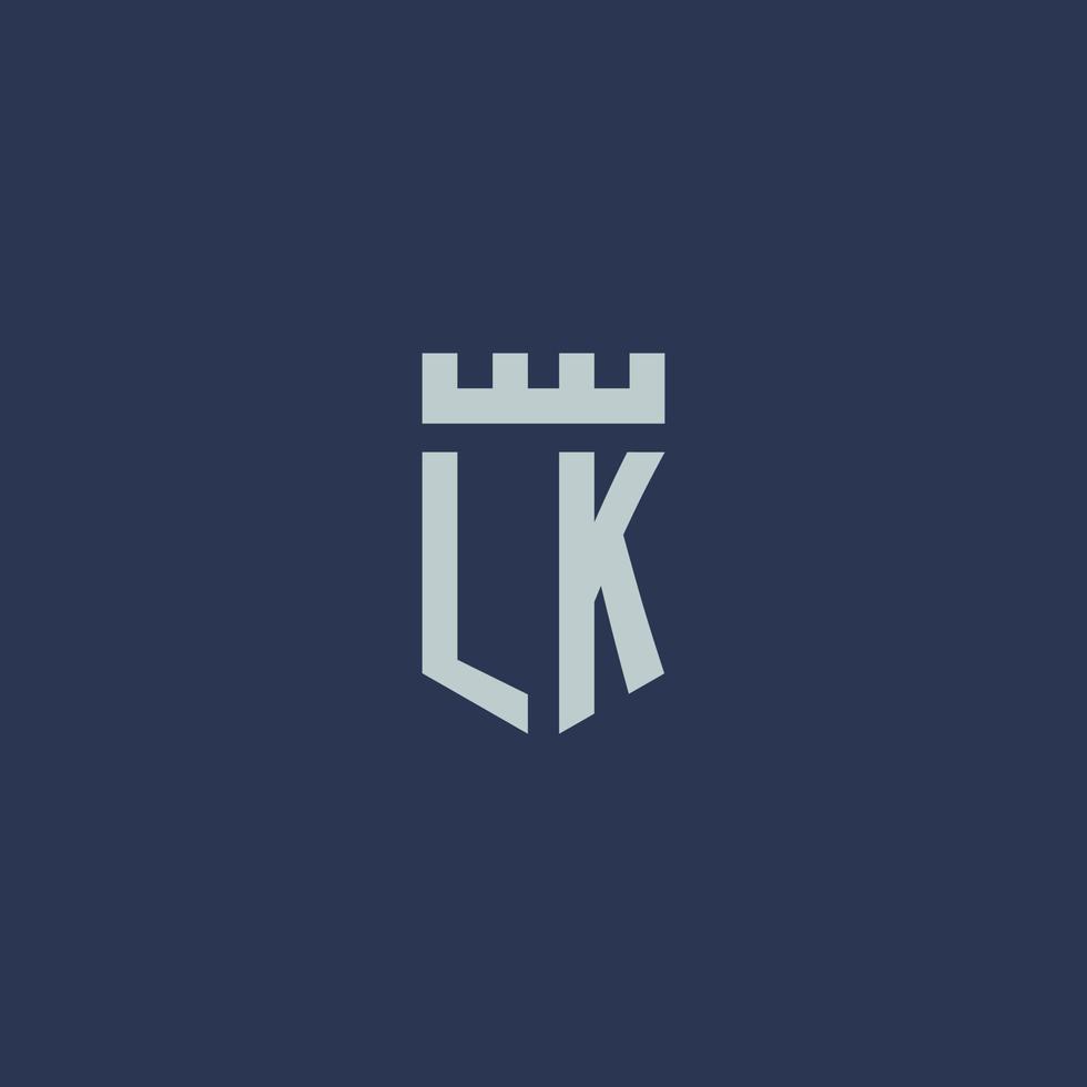 lk logo monogram met vesting kasteel en schild stijl ontwerp vector