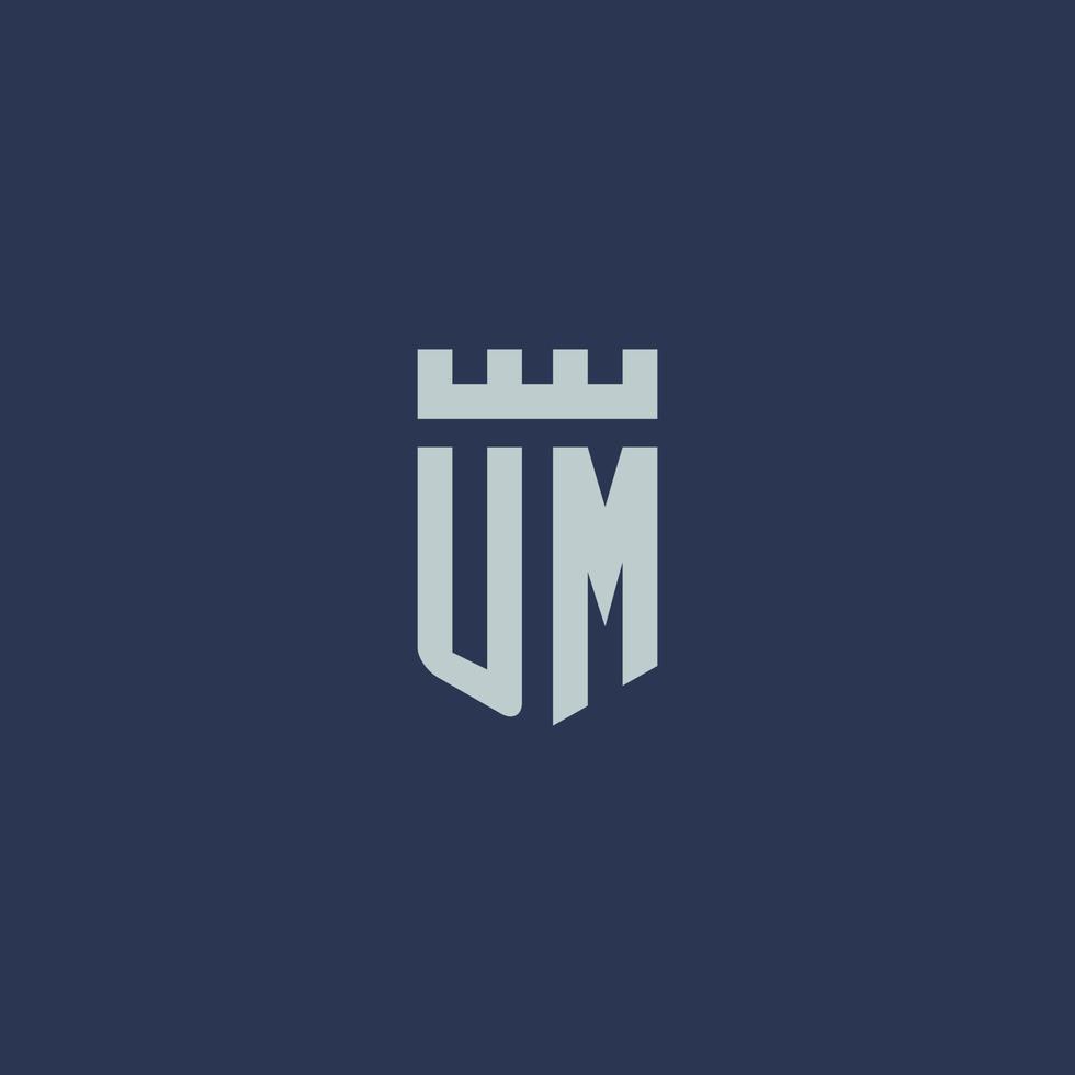 um logo monogram met vesting kasteel en schild stijl ontwerp vector