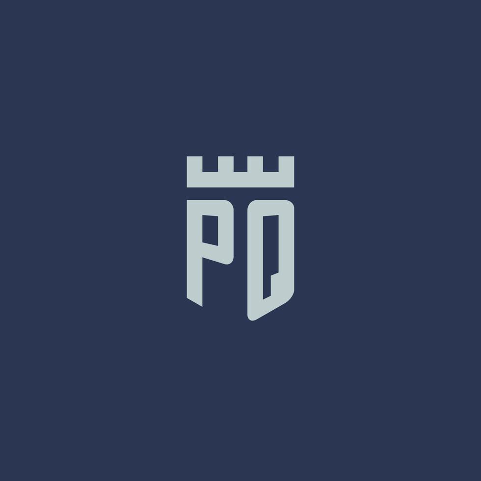 pq logo monogram met vesting kasteel en schild stijl ontwerp vector