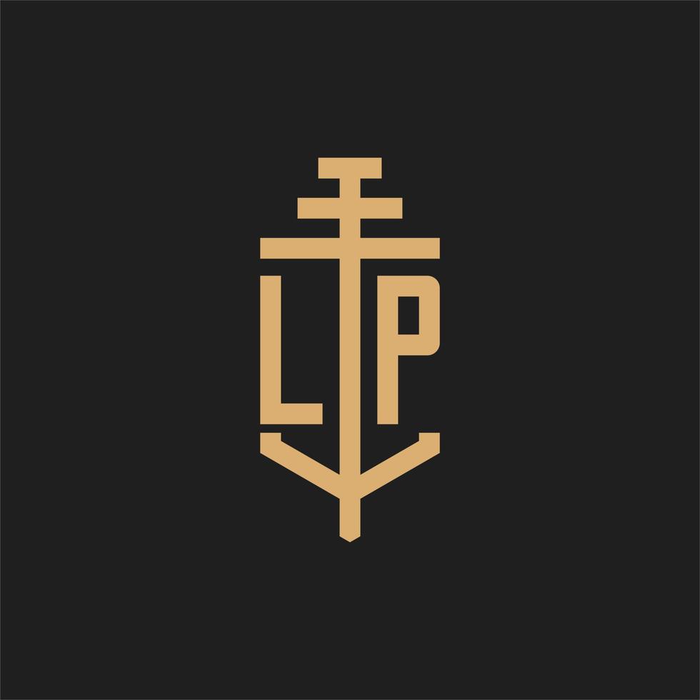 lp eerste logo monogram met pijler pictogram ontwerp vector