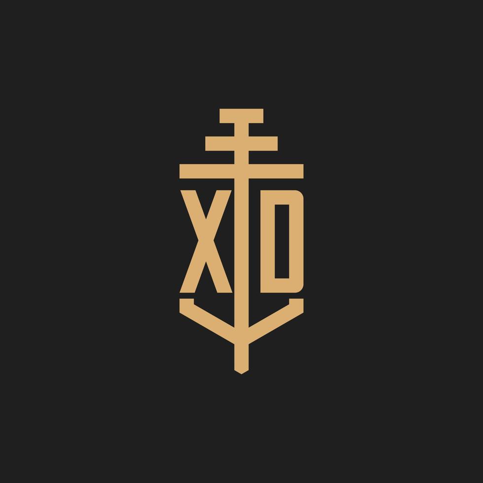 xd eerste logo monogram met pilaar pictogram ontwerp vector