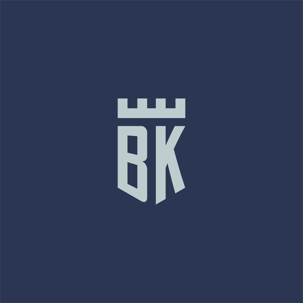 bk logo monogram met vesting kasteel en schild stijl ontwerp vector