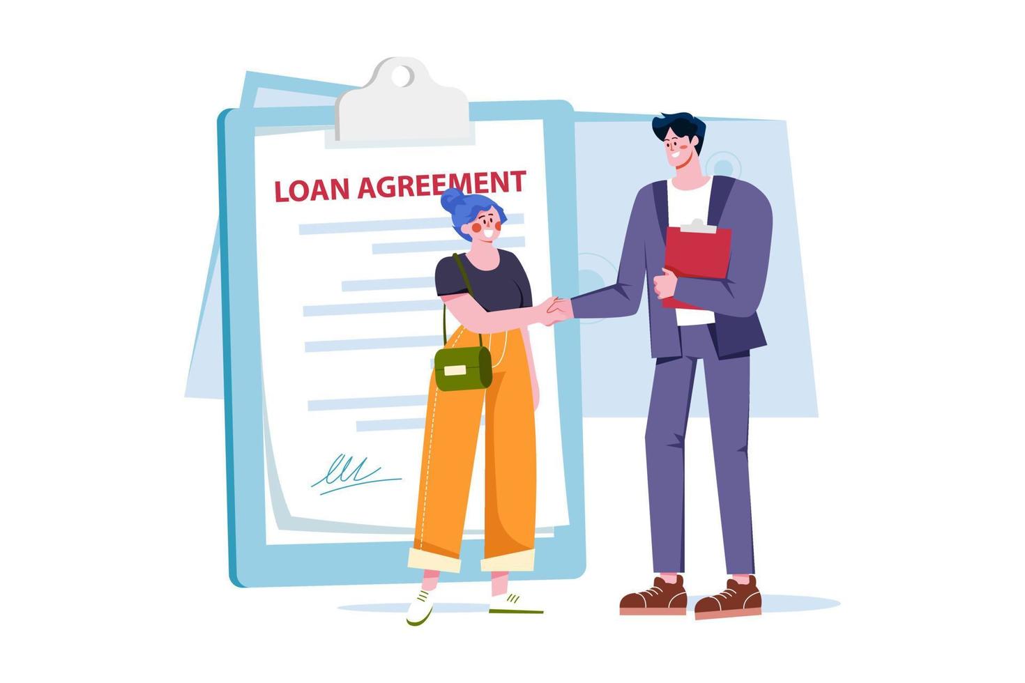 Mens met de lening overeenkomst illustratie concept Aan wit achtergrond vector