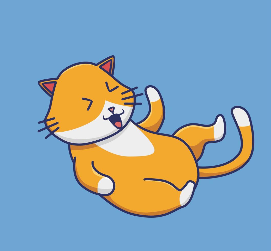 schattig kat aan het liegen lachen. tekenfilm dier natuur concept geïsoleerd illustratie. vlak stijl geschikt voor sticker icoon ontwerp premie logo vector. mascotte karakter vector