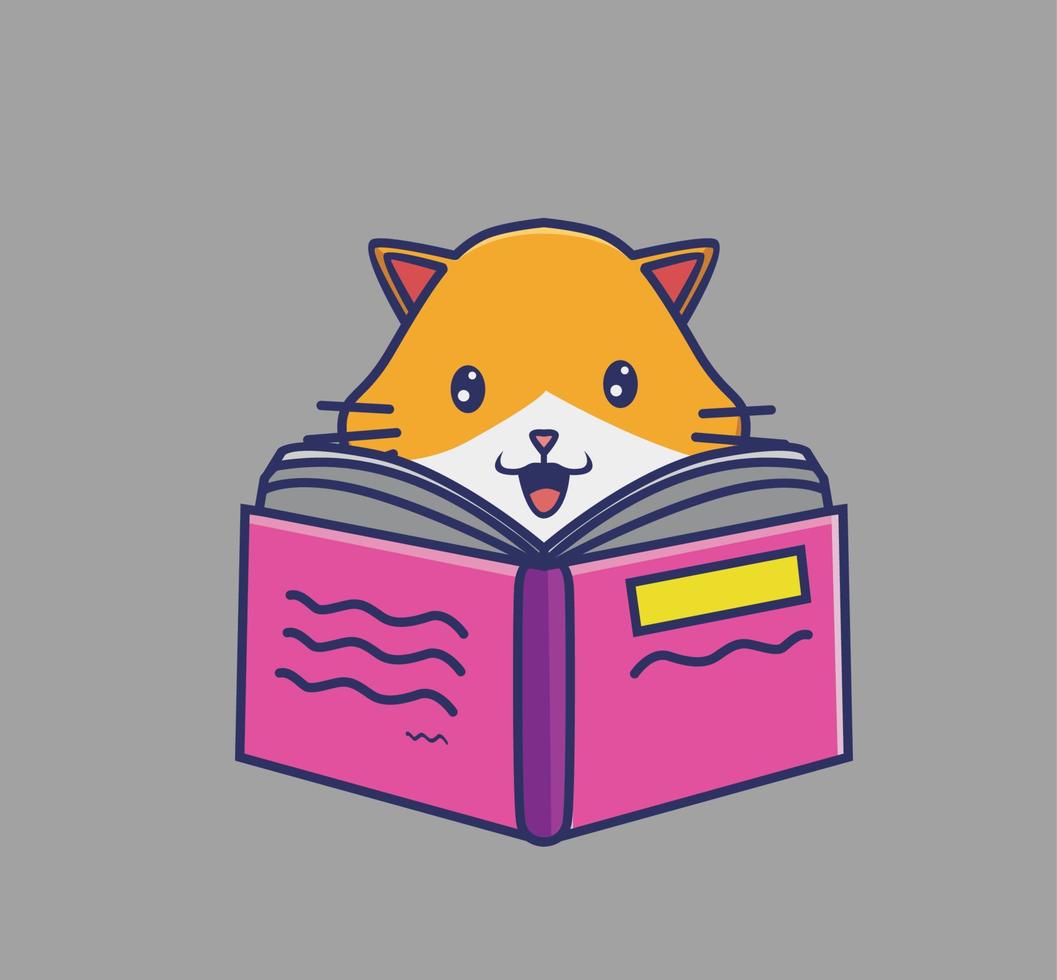 schattig kat lezing een boek verhaal. tekenfilm dier leerling concept geïsoleerd illustratie. vlak stijl geschikt voor sticker icoon ontwerp premie logo vector. mascotte karakter vector