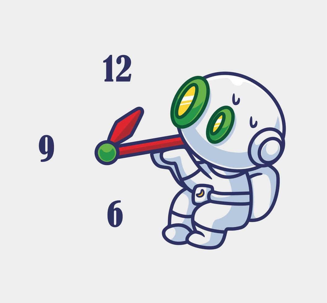 schattig astronaut robot met zijn deadline vector