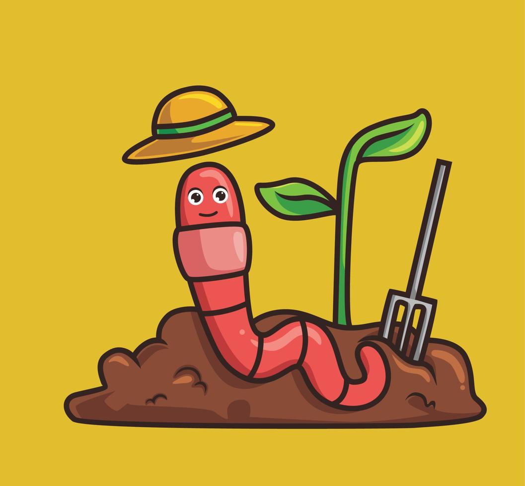 schattig worm landbouw. tekenfilm dier natuur concept geïsoleerd illustratie. vlak stijl geschikt voor sticker icoon ontwerp premie logo vector. mascotte karakter vector