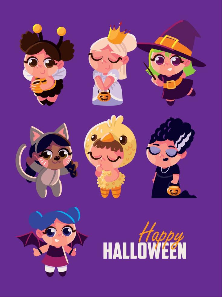 gelukkig halloween kostuums vector