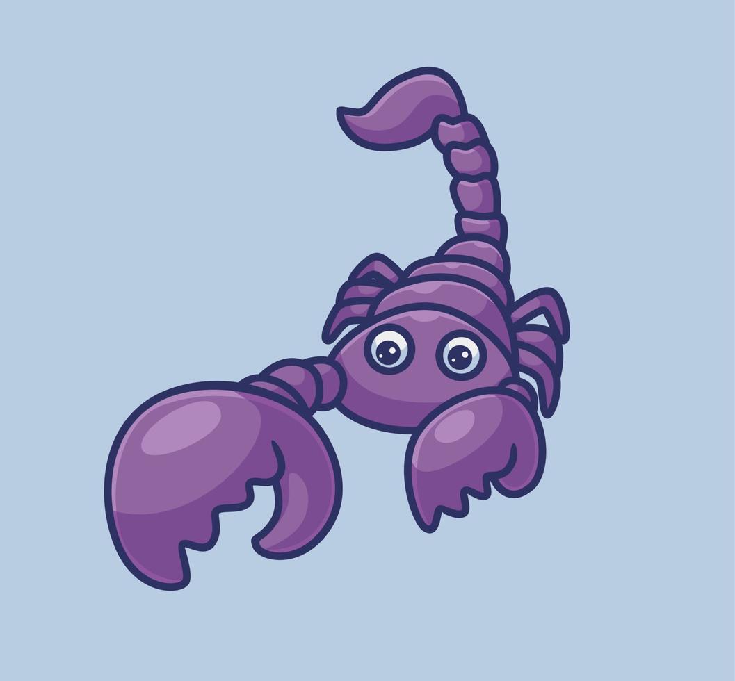 schattig zwart Purper Schorpioen. geïsoleerd tekenfilm dier natuur illustratie. vlak stijl geschikt voor sticker icoon ontwerp premie logo vector. mascotte karakter vector