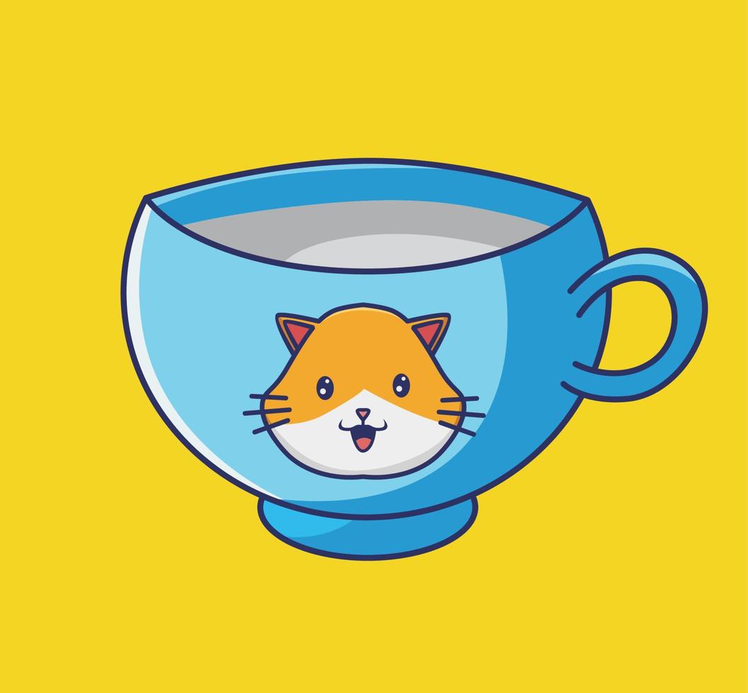 een kop van glas met kat symbool. voedsel en drinken tekenfilm vlak stijl icoon illustratie premie vector logo sticker mascotte geïsoleerd web ontwerp